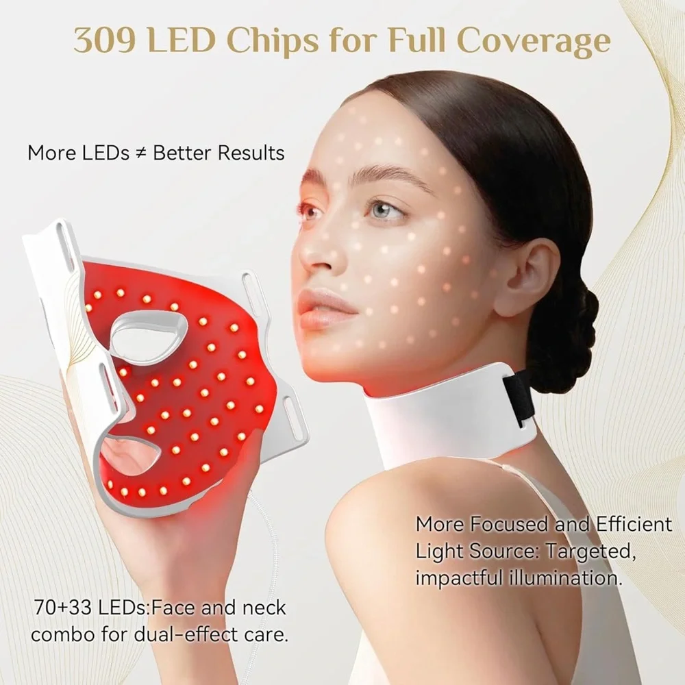 NWT FOLOKE Red Light Therapy LED Face and Neck Mask with 7 Light Waves/ Colors